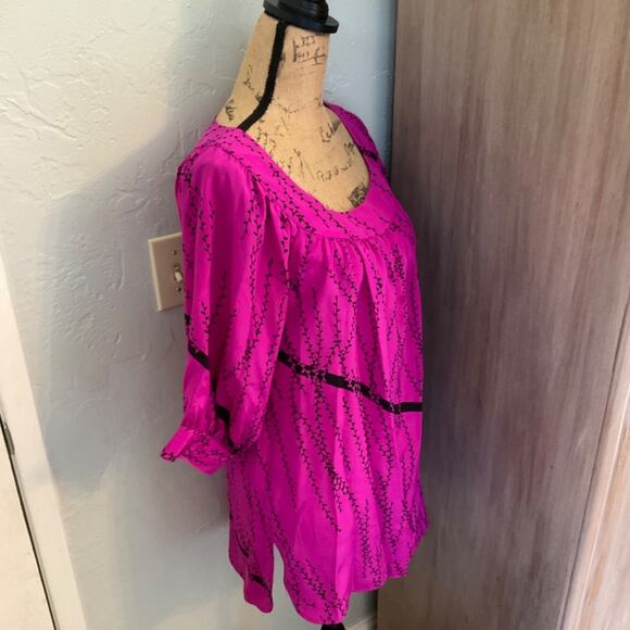 Silk Lux floral tunic square scoop neck pink black Y2k 100% silk top mini dress - Picture 8 of 16